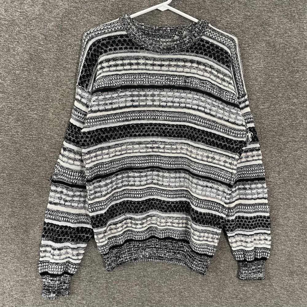 Vintage Zeppelin 3D Knit Sweater Mens Small Gray Stripe Knit Pullover